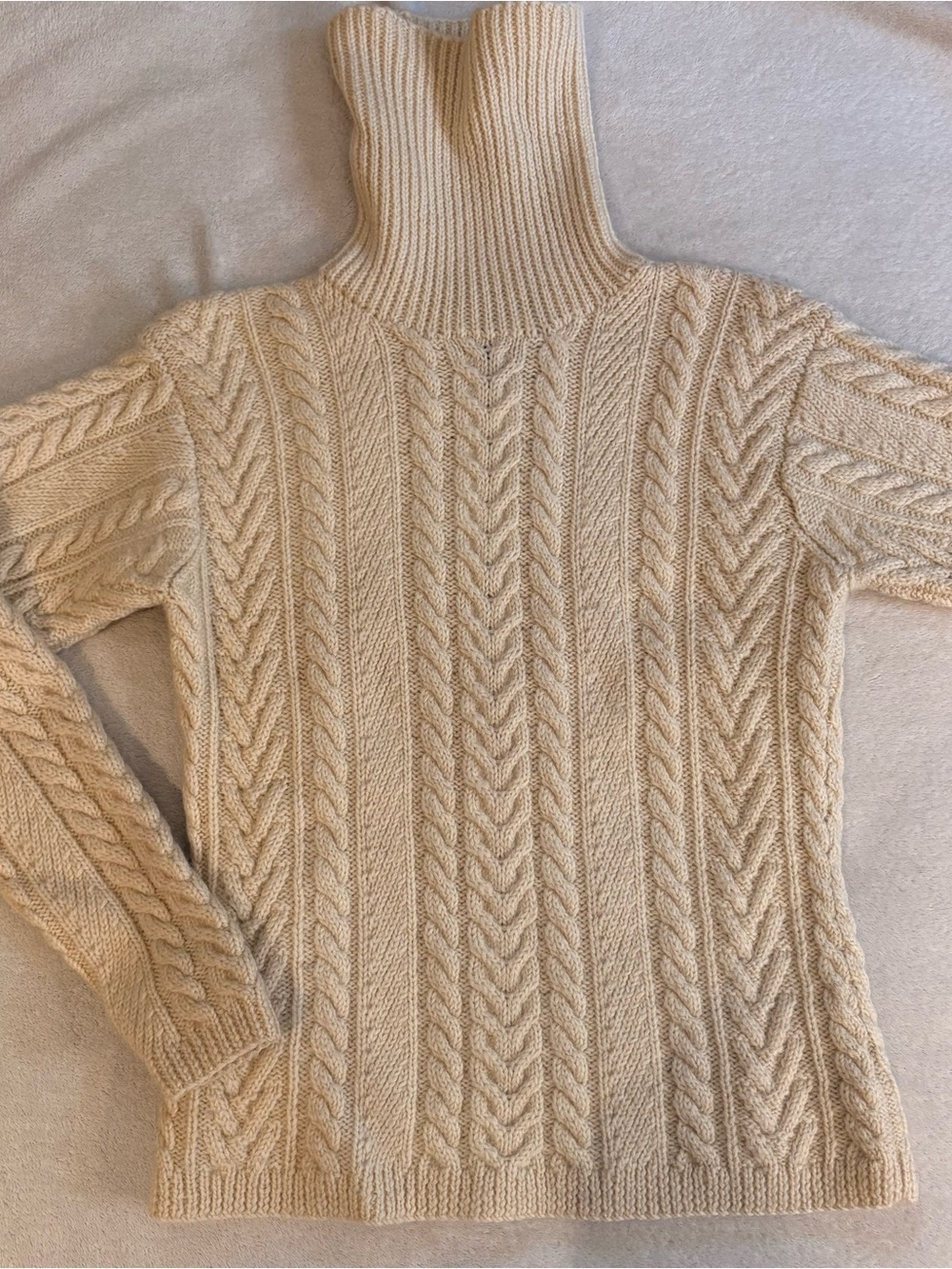 Lauren Ralph Lauren Wool Irish Fisherman Cream Cable Knit Turtleneck Sweater